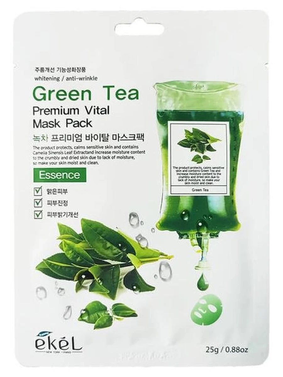 EKEL Тканевая маска для лица с экстрактом зеленого чая Green Tea Premium Vital Mask Pack 25г