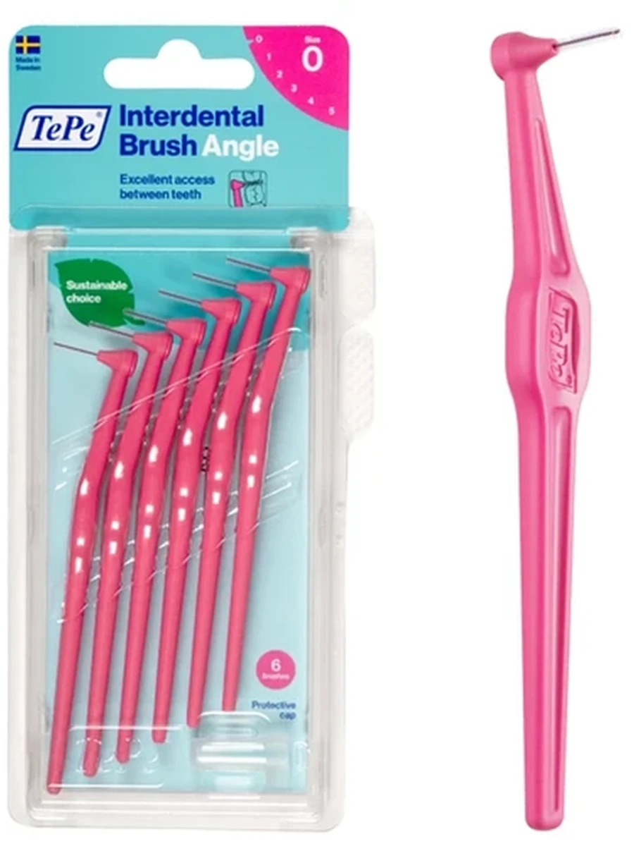 Межзубные угловые ершики TePe Interdental Angle Brush розовые, 0.4 мм