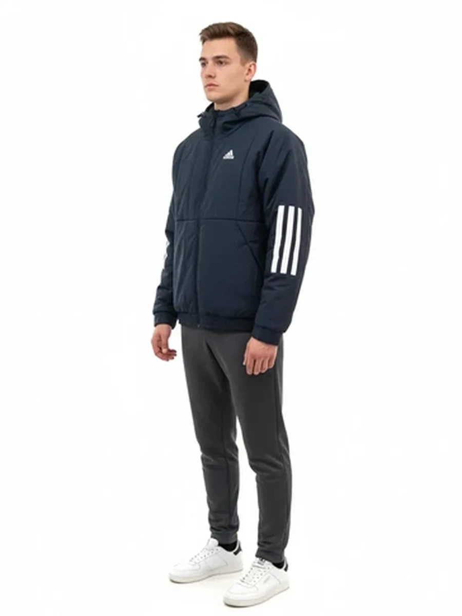 Мужская спортивная куртка-ветровка Adidas с капюшоном и тремя полосками