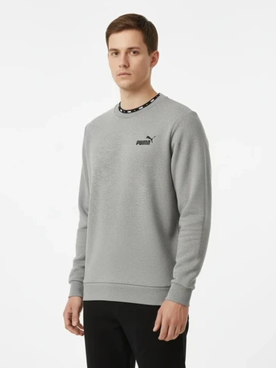 Свитшот мужской Puma серый хлопковый с логотипом для повседневной носки