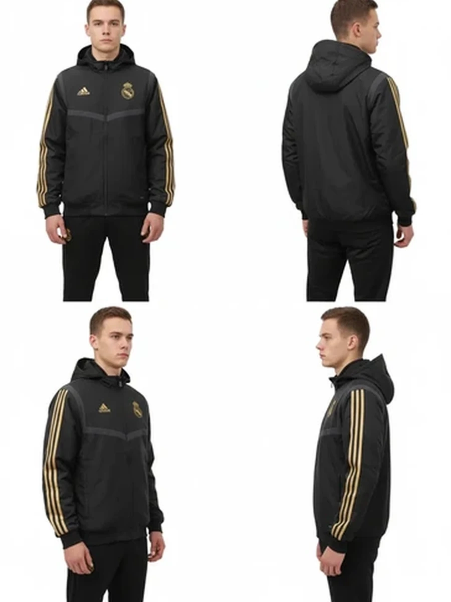 Спортивная мужская олимпийка Adidas Real Madrid черная с капюшоном