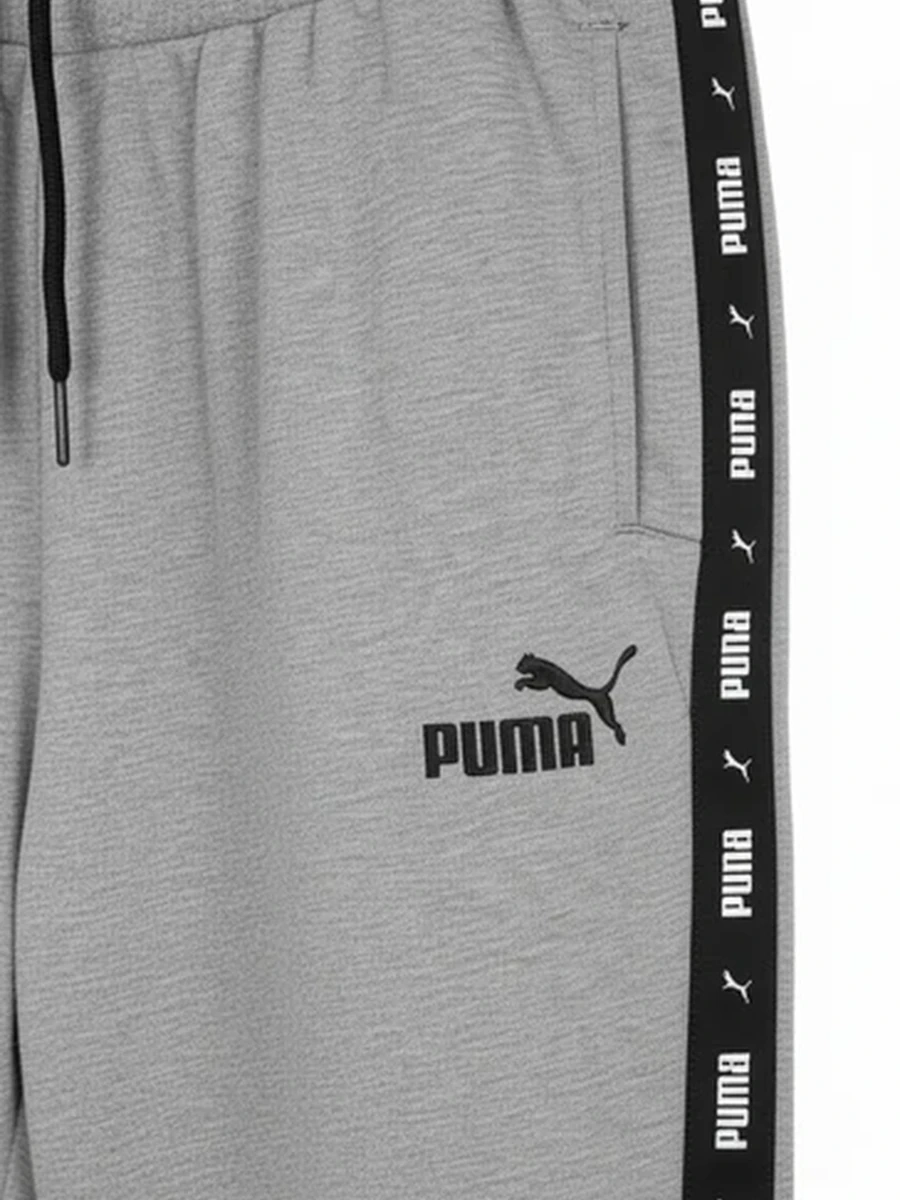 Брюки спортивные мужские Puma серые джоггеры с лампасами для тренировок