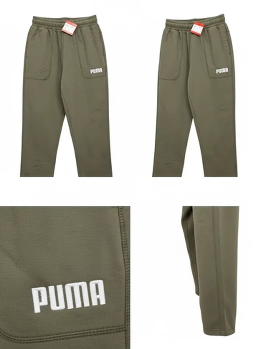 Брюки спортивные Puma мужские хлопковые цвета хаки для спорта и отдыха