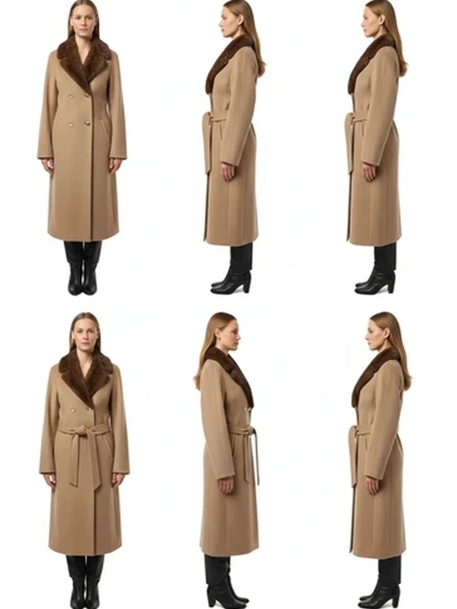Женское классическое пальто Max Mara с меховым воротником бежевого цвета