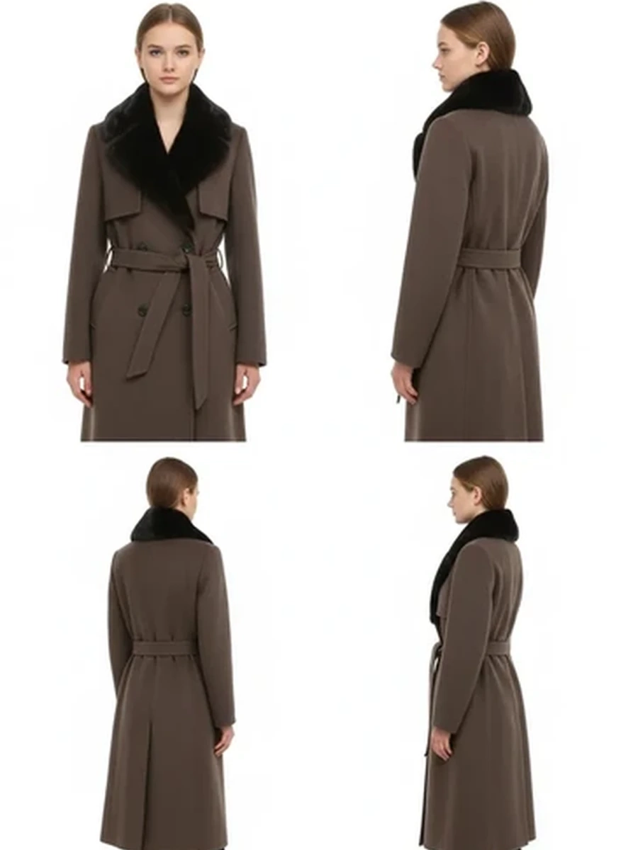 Элегантное женское пальто MaxMara с меховым воротником двубортное