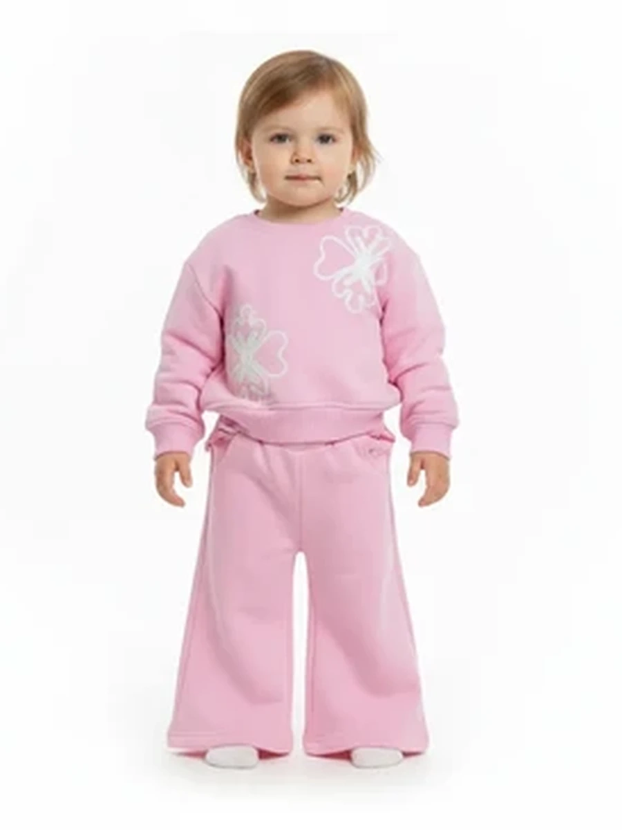 Костюм для девочки нарядный розовый свитшот и широкие брюки кюлоты 2-3 года