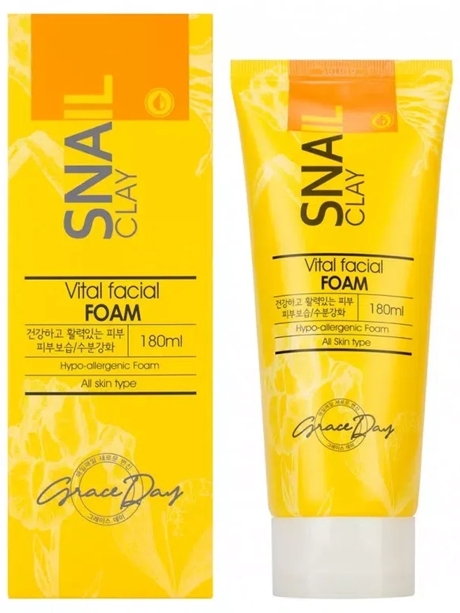 SNAIL CLAY VITAL FACIAL FOAM ПЕНКА ДЛЯ УМЫВАНИЯ С МУЦИНОМ УЛИТКИ 180МЛ