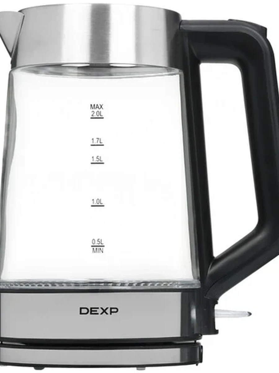 Электрочайник DEXP EK-16RGB [металл, пластик, 2 л, RGB подсветка от t, 1950 Вт, фильтр, скрытый нагревательный элемент] Серебристый
