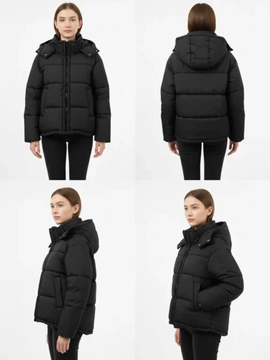 Куртка женская стеганая дутая с капюшоном демисезонная короткий пуховик