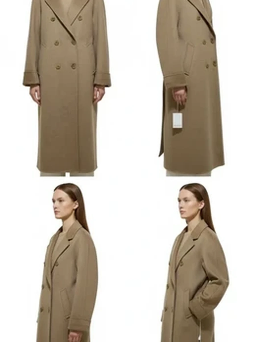 Женское пальто Max Mara классического кроя с поясом бежевое