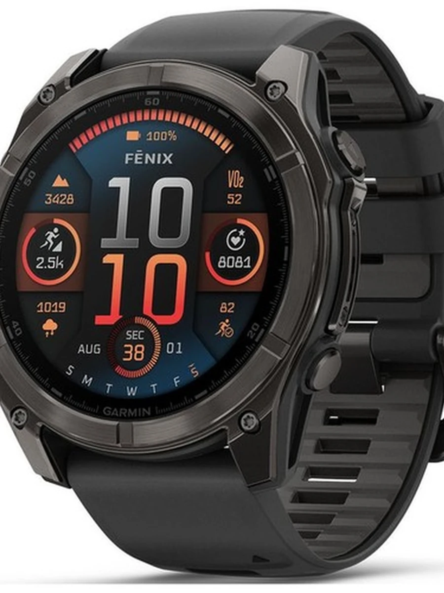 FENIX 8 - 51 MM AMOLED SAPPHIRE CARBON GRAY DLC TITANIUM WITH BLACK/PEBBLE GRAY SILICONE