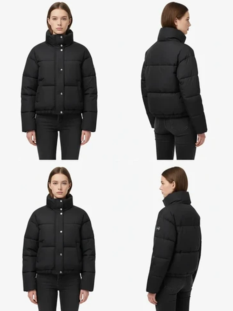 Женская стеганая куртка-пуховик Massimo Dutti черная демисезонная оверсайз
