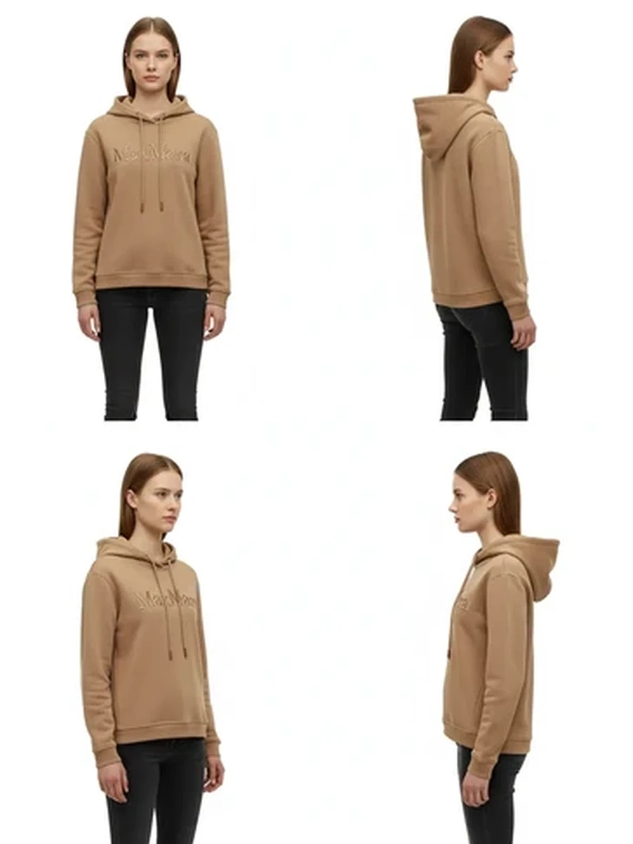 Женское бежевое худи MaxMara с капюшоном и объемной вышивкой