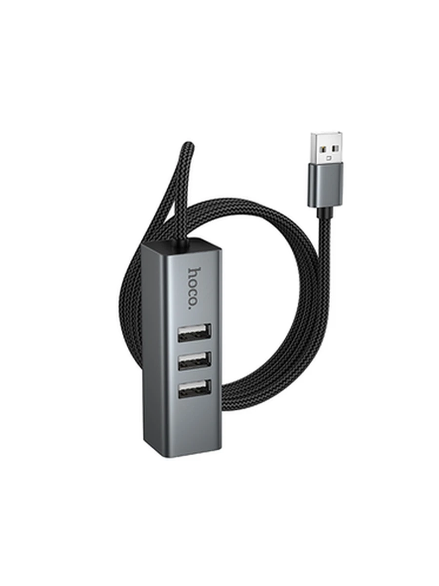 HOCO HB1D 4-in-1 converter(USB to USB2.0*3+RJ45) Metal gray