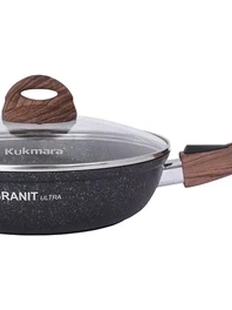 Сковорода Kukmara 24 см со съемной ручкой, стеклянной крышкой, АП линия Granit ultra (Blue)