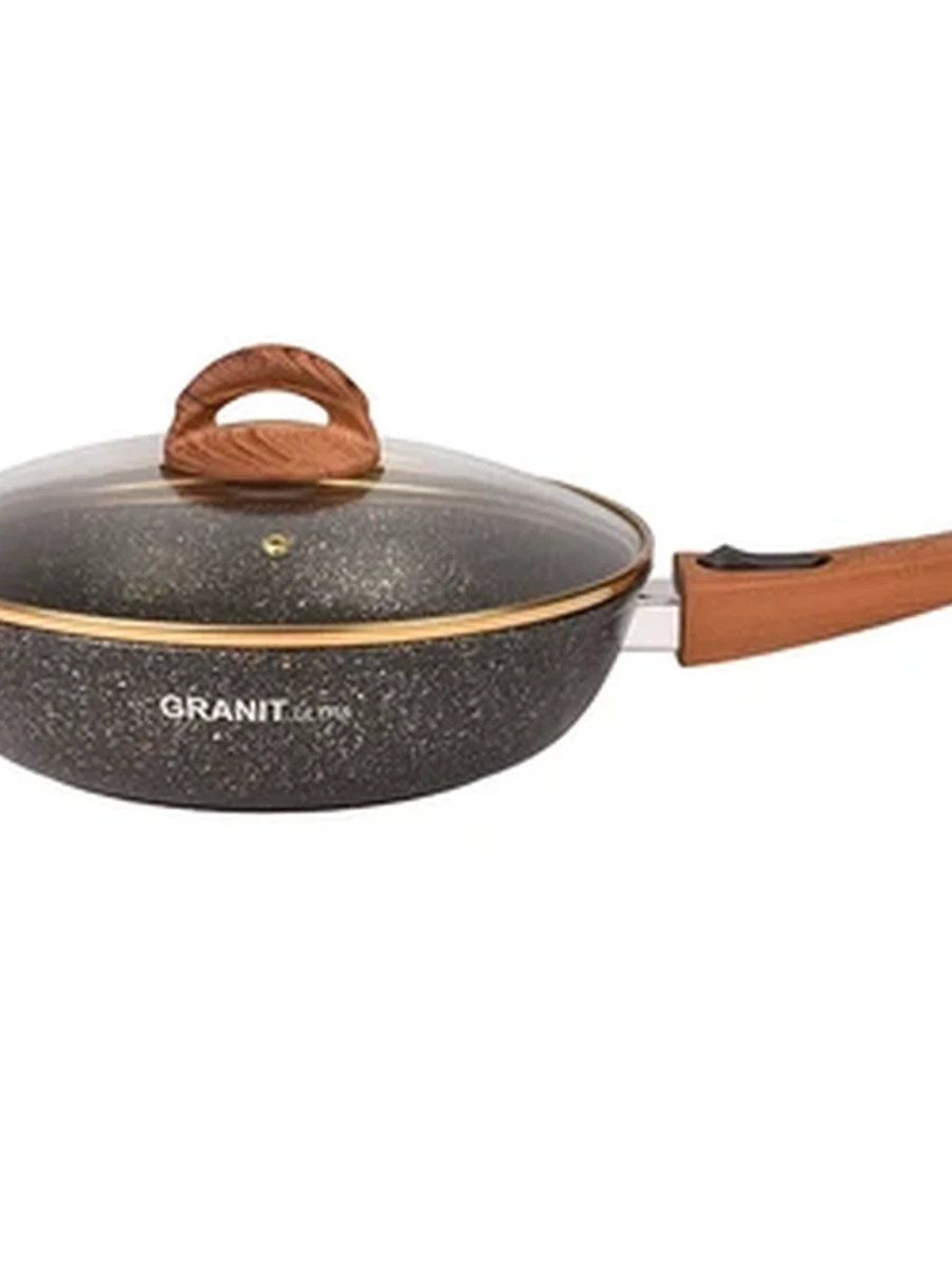 Сковорода Kukmara 260мм со съемной ручкой,стекл.крышкой, АП линия Granit ultra (black-gold)