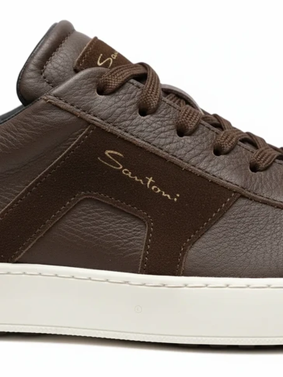 Мужские кеды Santoni из натуральной кожи коричневого цвета на шнуровке