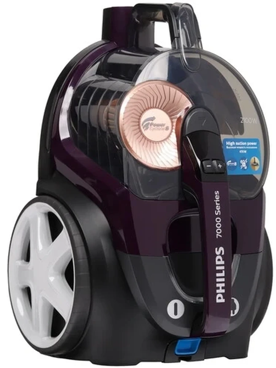 Пылесос Philips FC9734/01 [2100 Вт, 420 Вт, сухая, циклонный фильтр, 2 л, туба телескопическая, рег. мощности на корпусе, HEPA, фиолетовый]