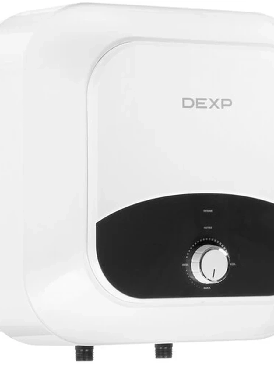 Водонагреватель DEXP D15-20VD2 O [накопительный, 15 л, эмаль, нижнее, плоский, уст-ка: вертикальная, белый]