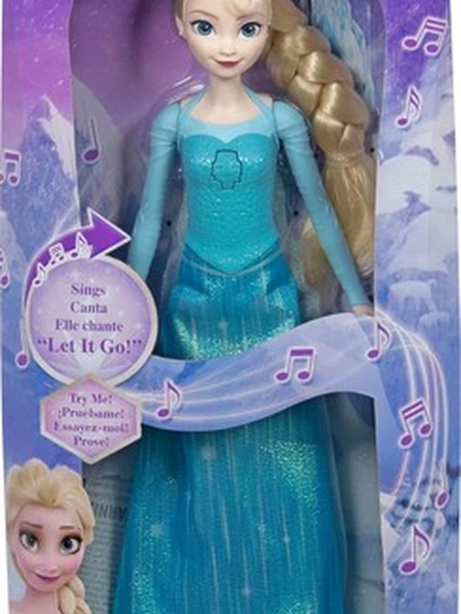 Кукла Mattel Disney Frozen, поющая кукла Эльза в фирменной одежде, поет песню «Let It Go» из диснеевского мультфильма «Холодное сердце».