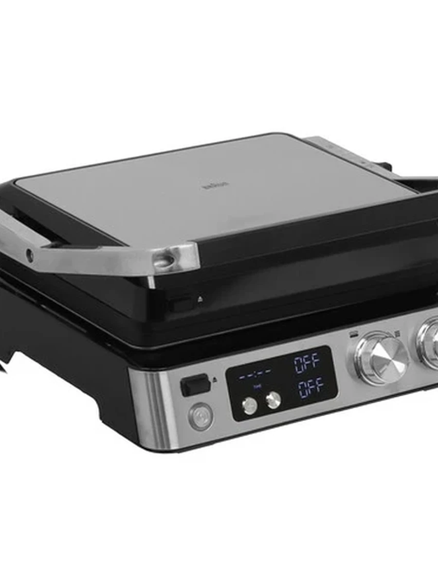 Гриль Braun CG7040 [2000 Вт, дисплей, таймер, антипригарное покрытие, сменные панели, серебристый, черный]