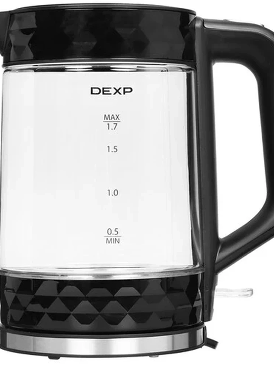 Электрочайник DEXP EK-04GPB [стекло, 1,7 л, 2000 Вт, фильтр, скрытый нагревательный элемент] Черный