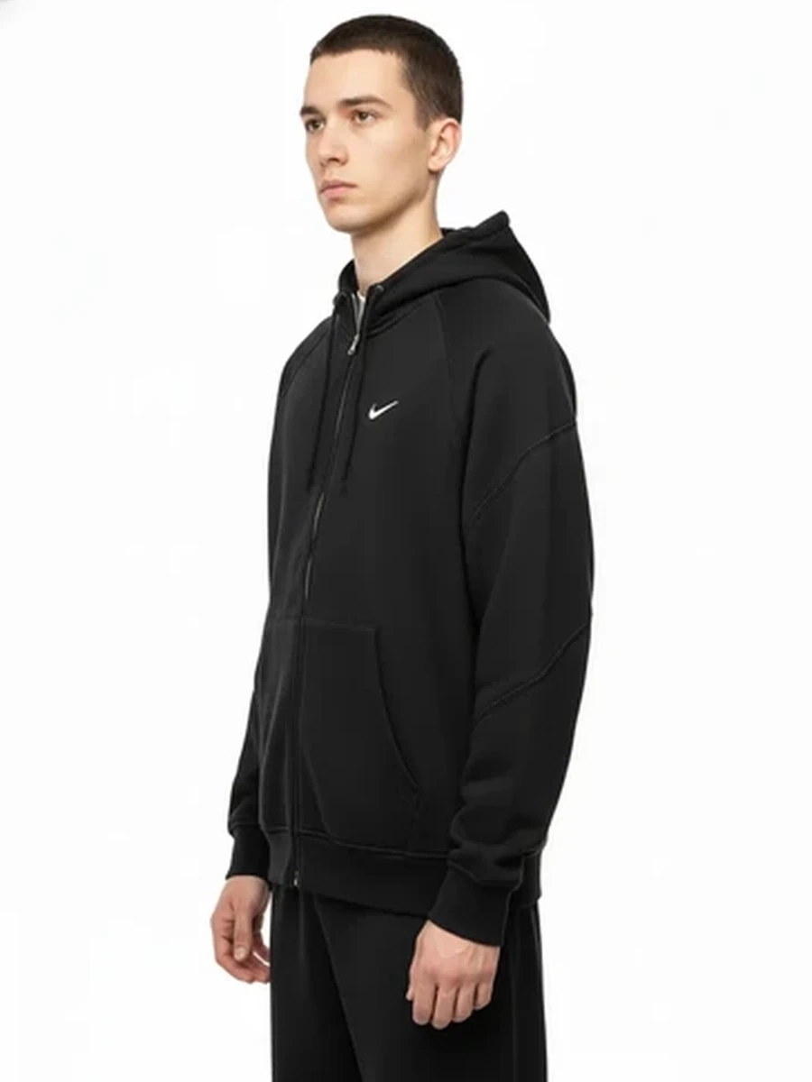 Мужская спортивная толстовка худи Nike на молнии с капюшоном черная