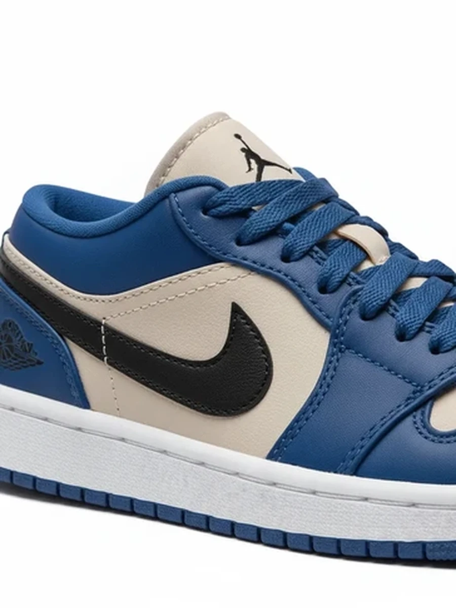Кроссовки низкие сине-бежевые в стиле Air Jordan для повседневной носки