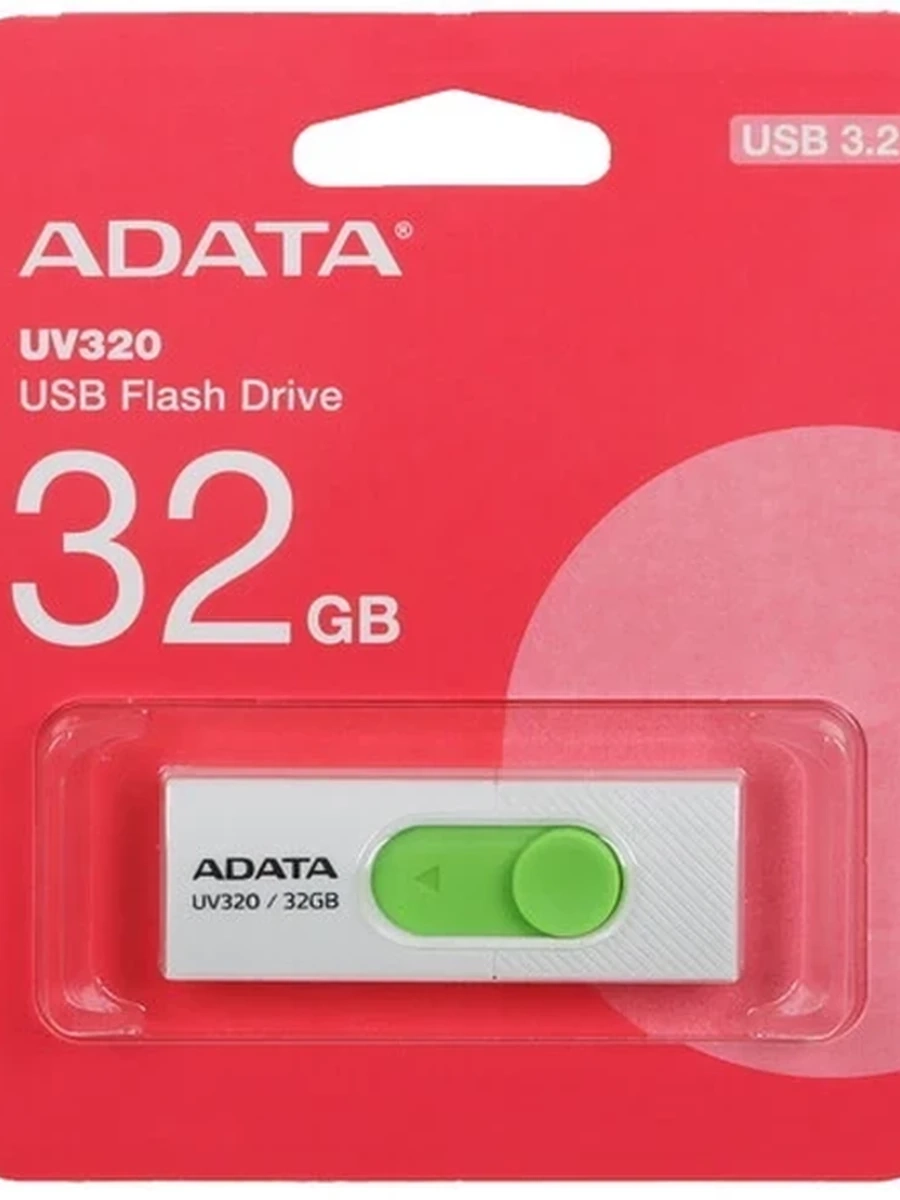 Память USB Flash A-Data UV320 [Type-A, 3.2 Gen1, 32 GB, пластик, белый/зеленый]