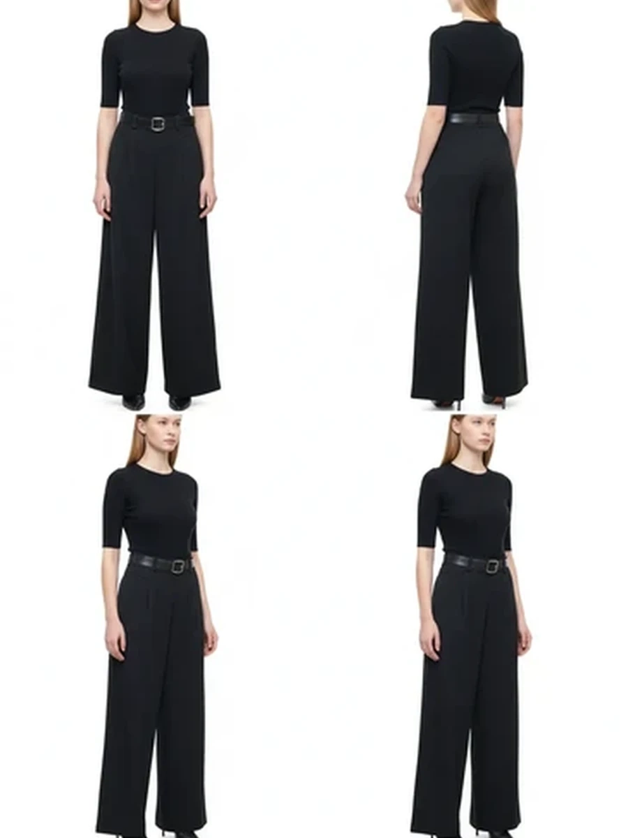 Брюки женские палаццо черные классические с высокой посадкой и ремнем