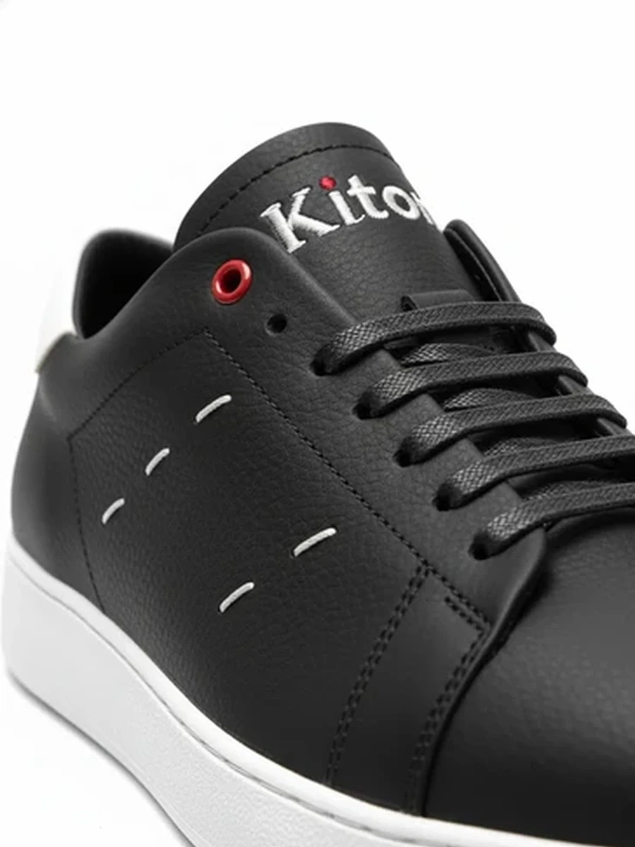 Мужские кеды Kiton черные из экокожи на белой подошве