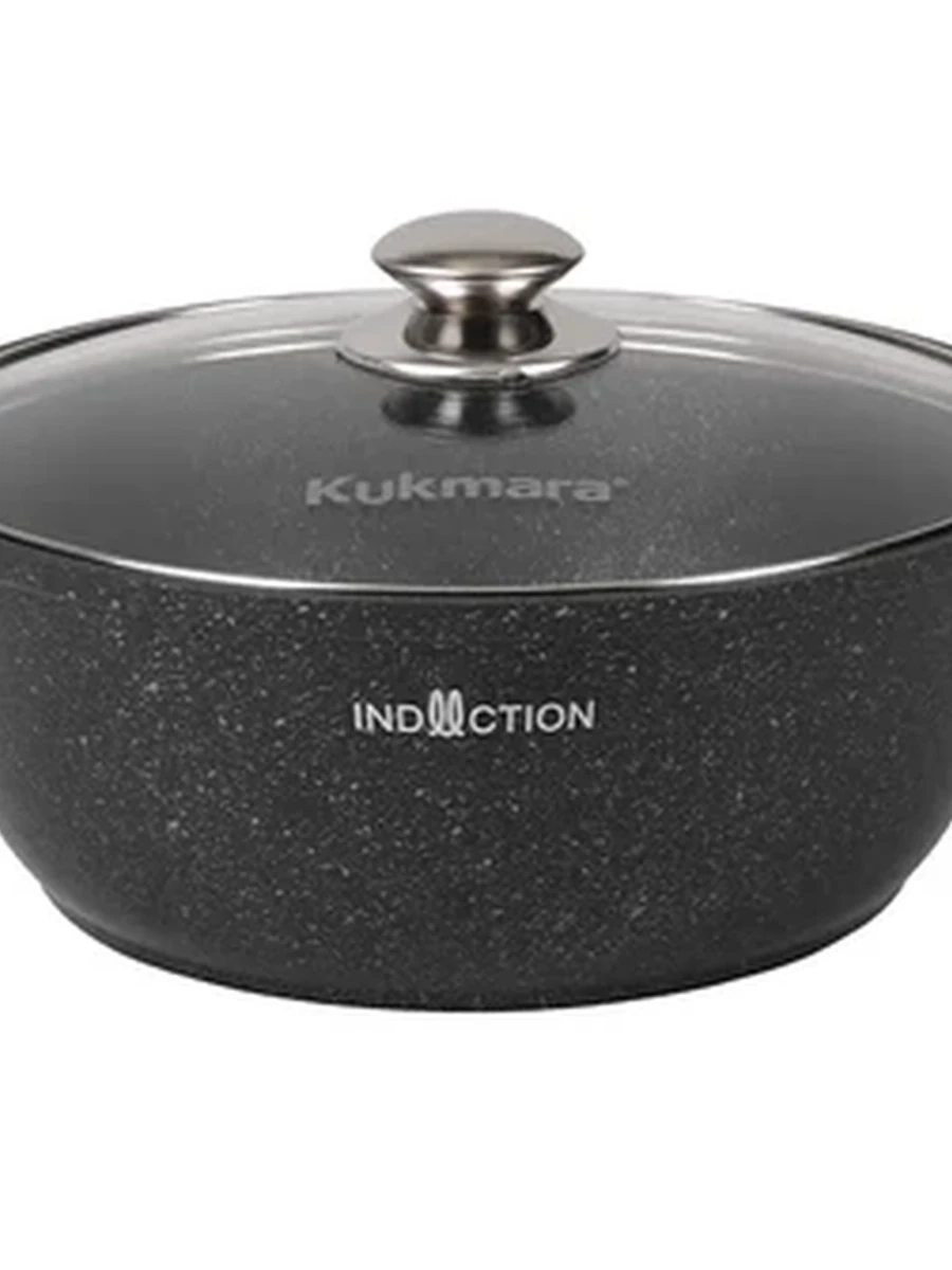 Кастрюля-жаровня Kukmara 4л со стеклянной крышкой, АП (темный мрамор) линия Marble Induction