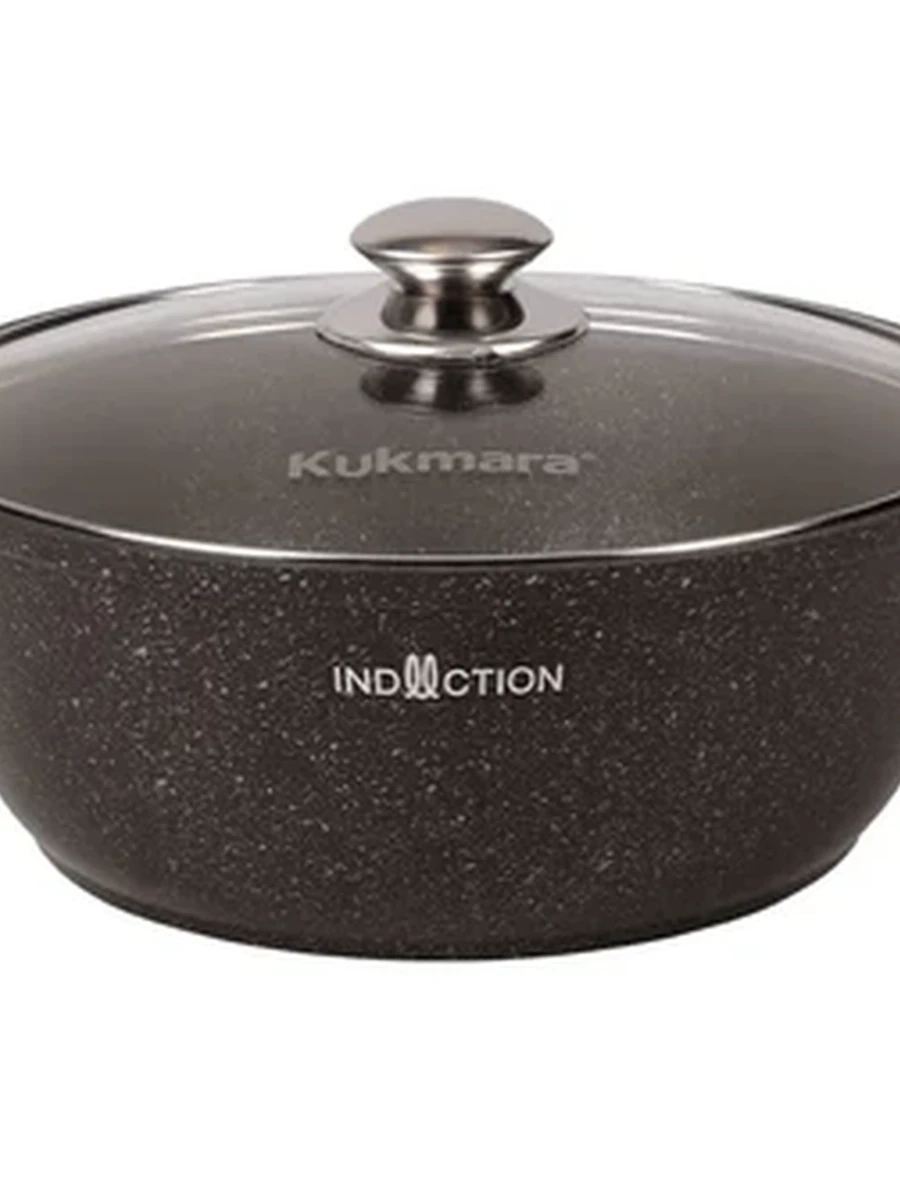 Кастрюля-жаровня Kukmara 4л со стеклянной крышкой, АП (кофейный мрамор), линия Marble Induction