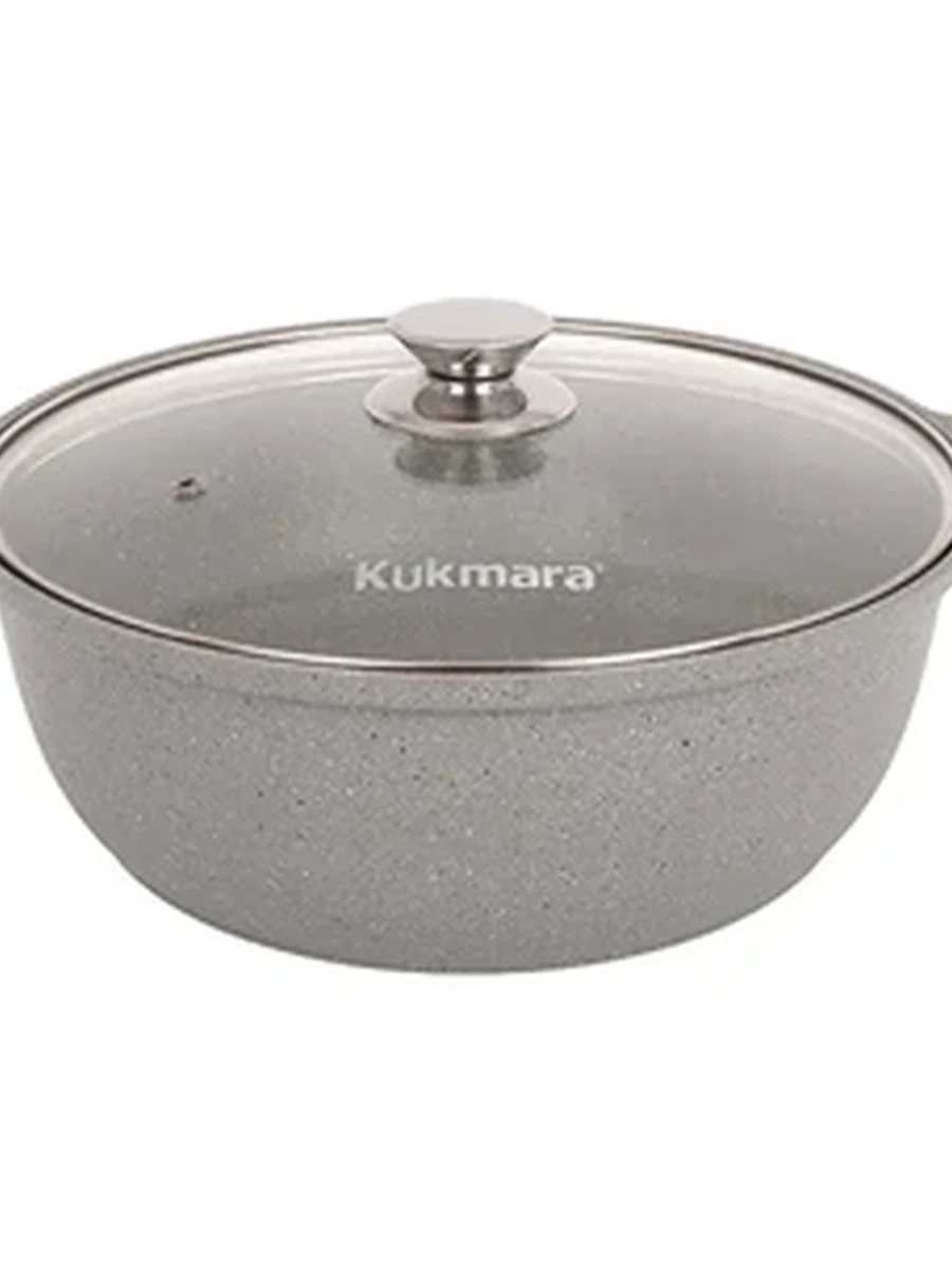 Кастрюля-жаровня Kukmara 4л с антипригарным покрытием (светлый мрамор) со стеклянной крышкой