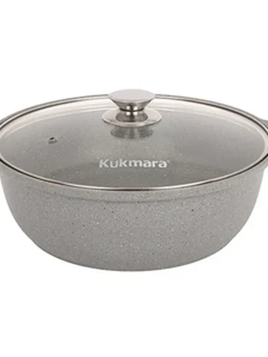 Кастрюля-жаровня Kukmara 3л с антипригарным покрытием (светлый мрамор) со стеклянной крышкой