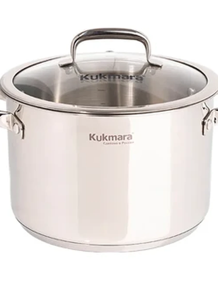Кастрюля Kukmara из нержавеющей стали 10л со стеклянной крышкой, линия Leon