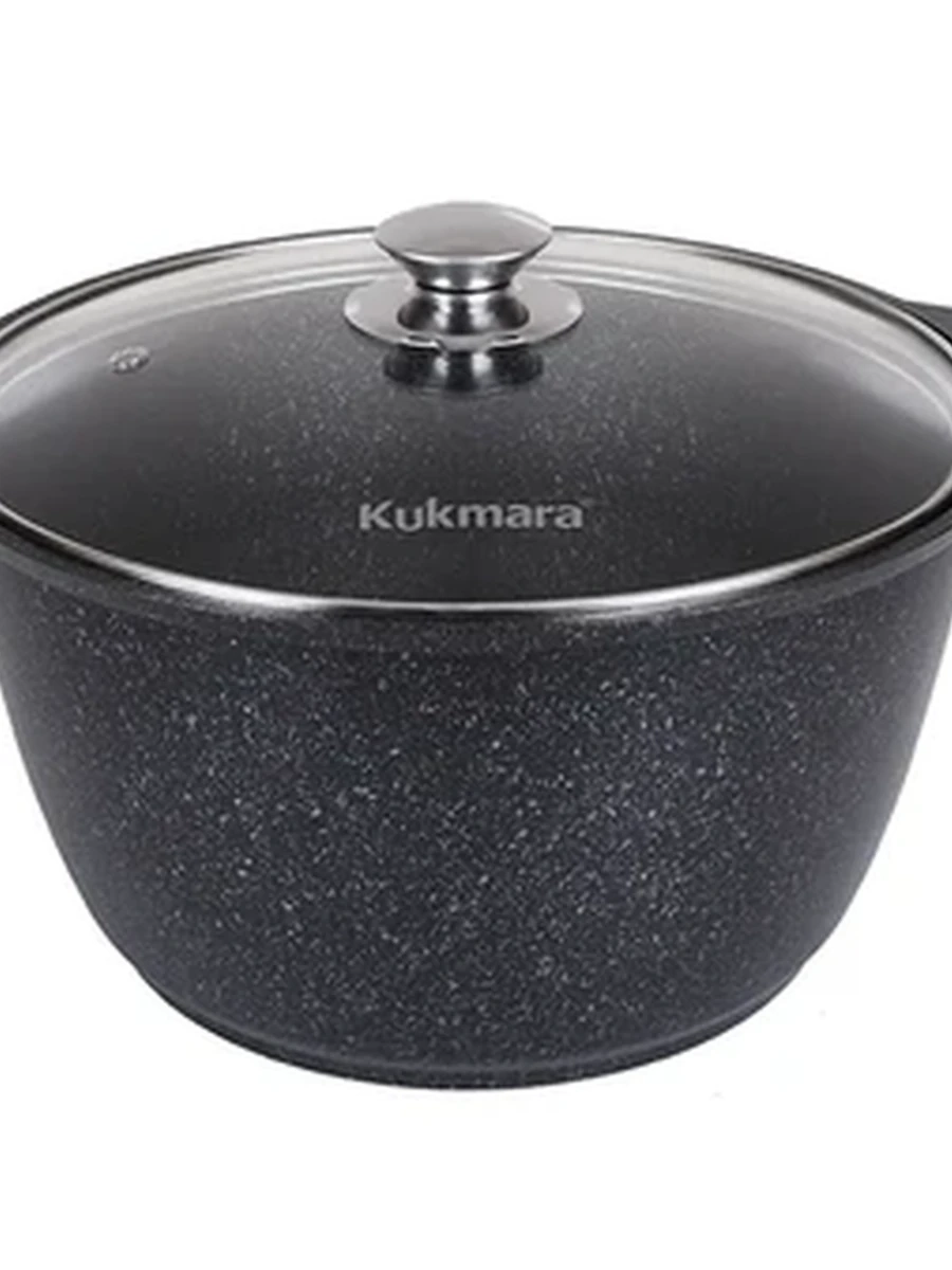Кастрюля Kukmara 8л с антипригарным покрытием (темный мрамор) со стеклянной крышкой