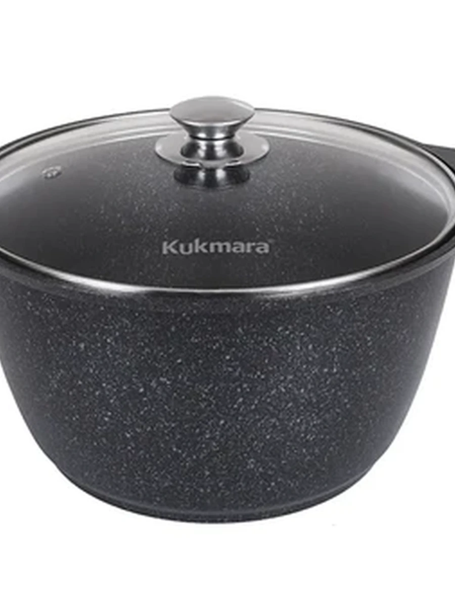 Кастрюля Kukmara 6л с антипригарным покрытием (темный мрамор) со стеклянной крышкой