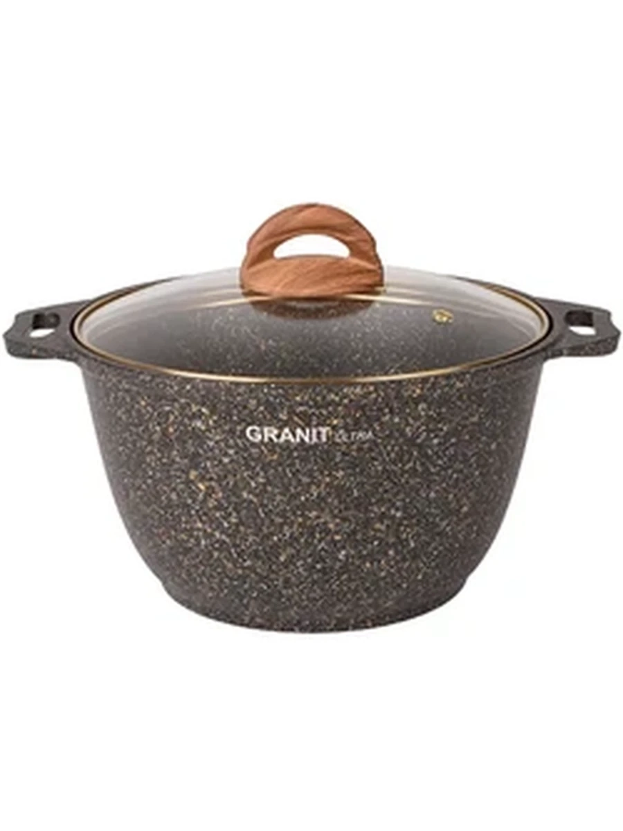 Кастрюля Kukmara 4л со стекл. крышкой, АП линия Granit ultra (black-gold)