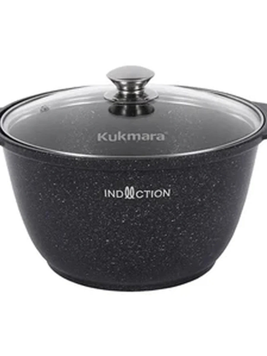 Кастрюля Kukmara 4л со стекл. крышкой АП, линия Marble Induction (Темный мрамор)