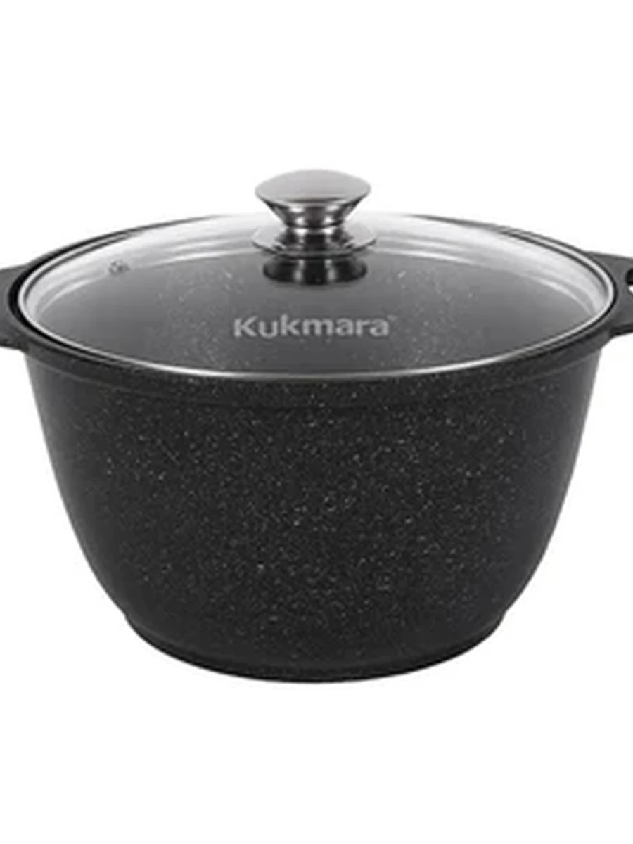 Кастрюля Kukmara 4л с антипригарным покрытием (темный мрамор) со стеклянной крышкой