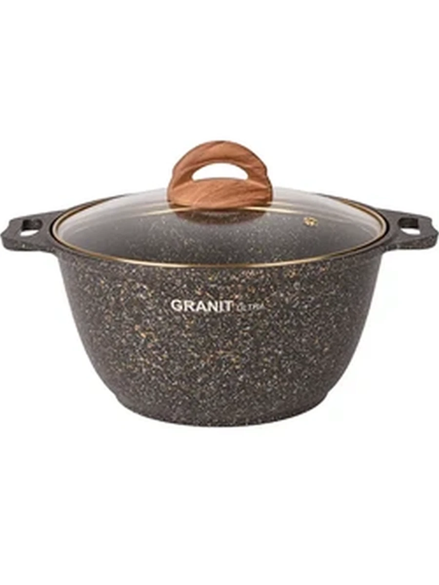 Кастрюля Kukmara 3л со стекл. крышкой, АП линия Granit ultra (black-gold)