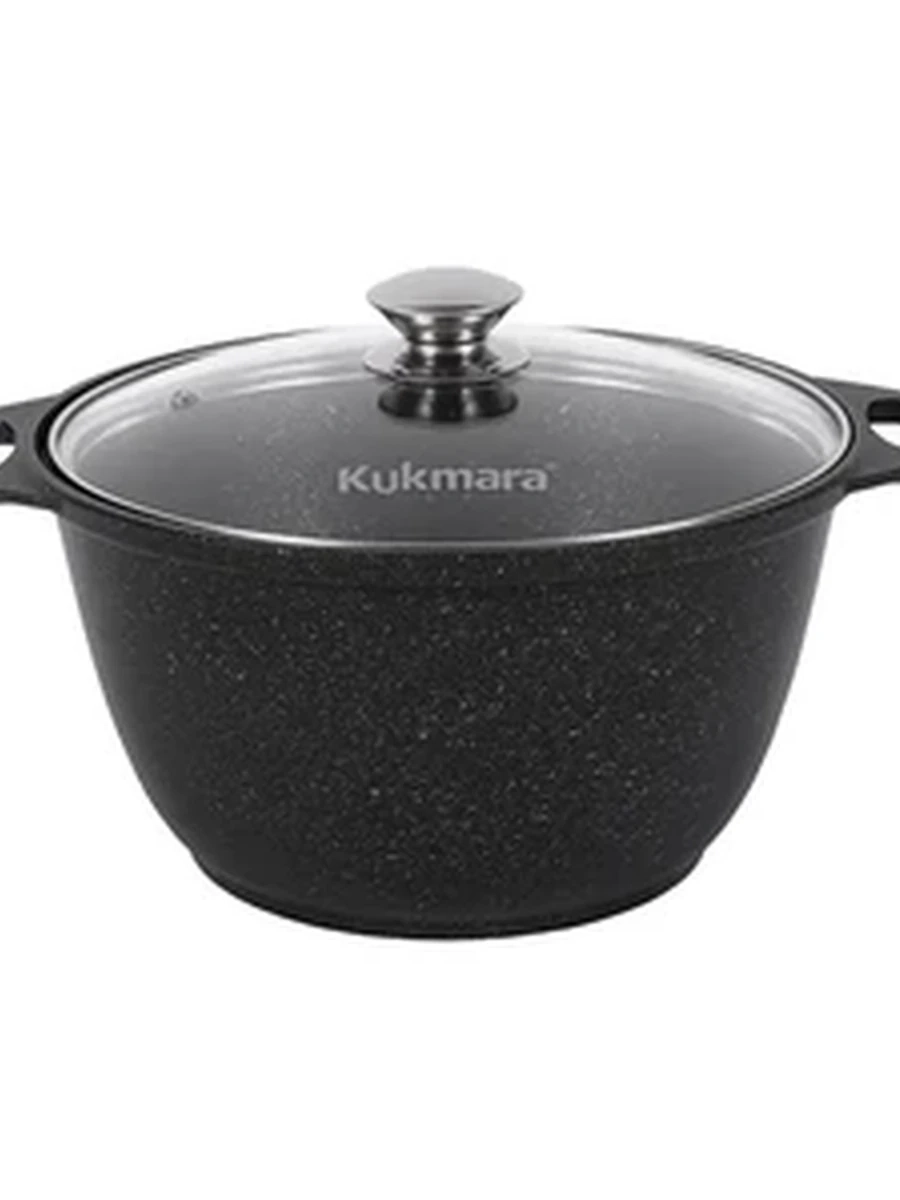 Кастрюля Kukmara 3л с антипригарным покрытием (темный мрамор) со стеклянной крышкой