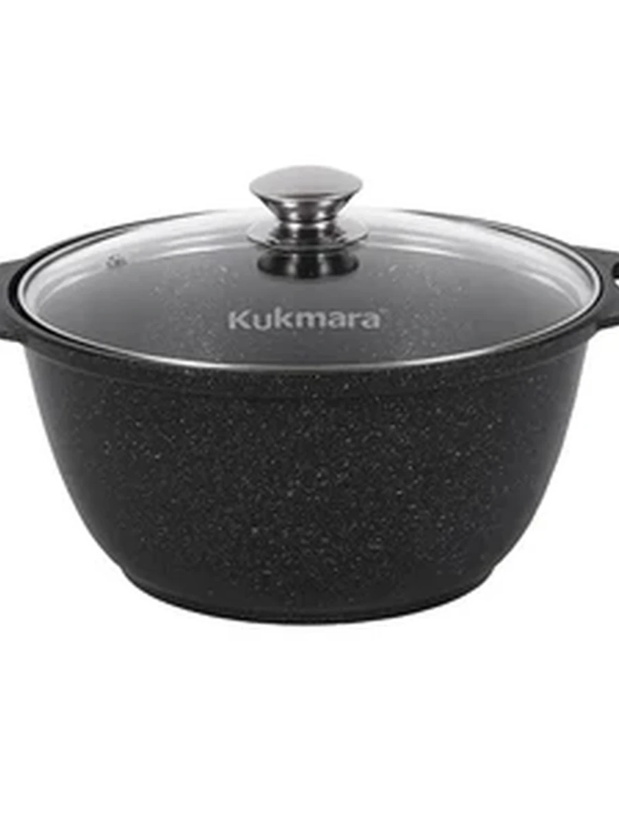 Кастрюля Kukmara 2л с антипригарным покрытием (темный мрамор) со стеклянной крышкой