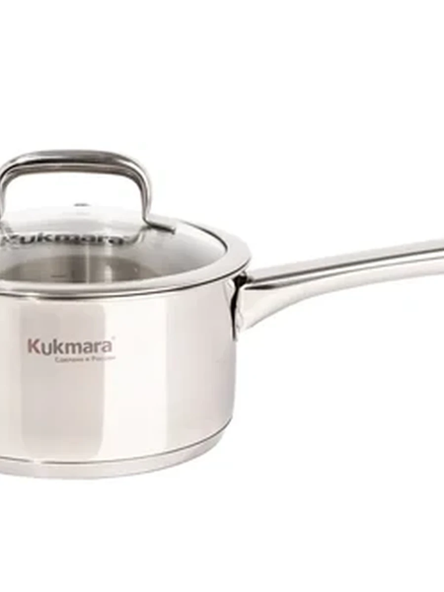 Ковш Kukmara из нержавеющей стали 1,5л со стеклянной крышкой, линия Leon