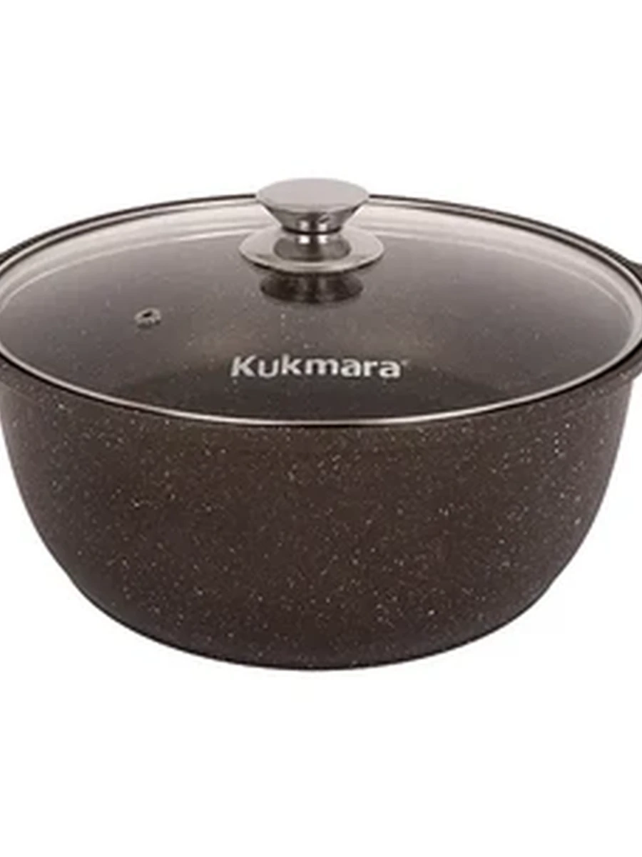 Кастрюля-жаровня Kukmara 5л с антипригарным покрытием (кофейный мрамор) со стеклянной крышкой