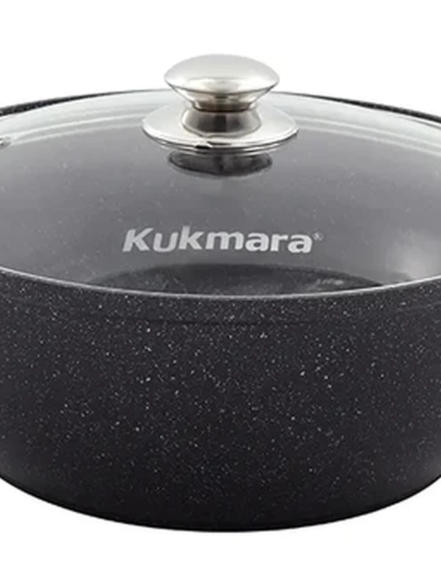 Кастрюля-жаровня Kukmara 5л диаметром 28см со стеклянной крышкой, АП (темный мрамор)
