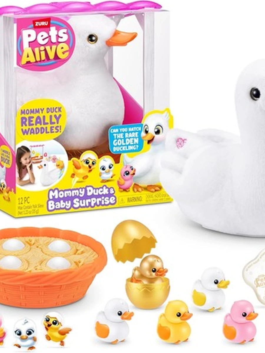 ZURU Pets Alive Интерактивная Мама Утка с Утятами. Мягкая игрушка с гнездом и яйцами сюрприз. Mama Duck & Baby Surprise
