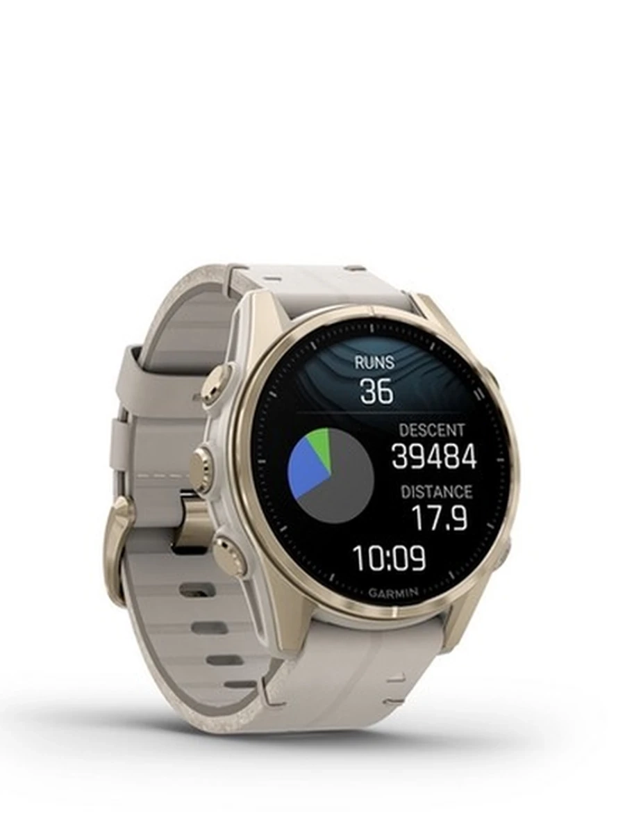 FENIX 8 - 43 MM AMOLED SAPPHIRE SOFT GOLD WITH FOG GRAY/DARK SANDSTONE SILICONE BAND-