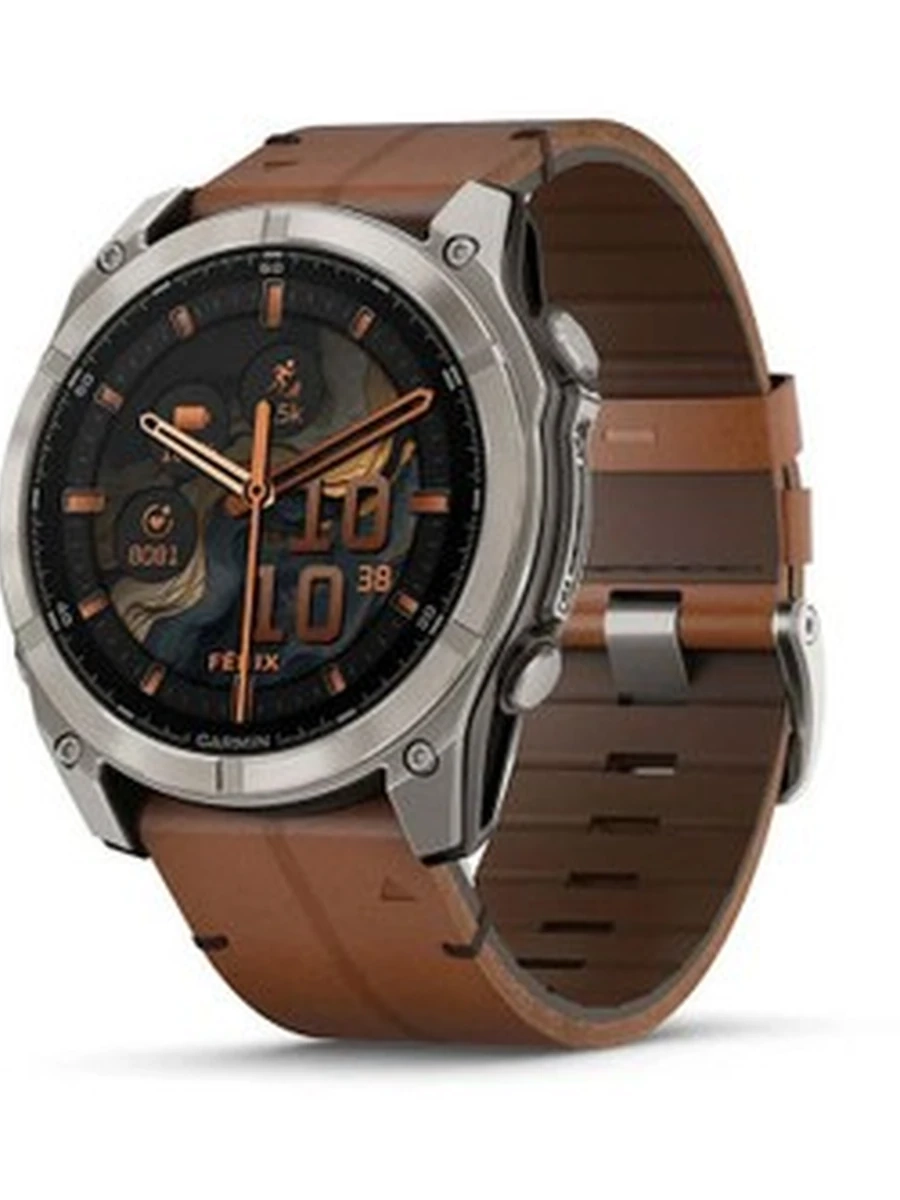 FENIX 8 - 51 MM AMOLED SAPPHIRE BARE TITANIUM BLACK WITH CHESTNUT LEATHER BAND PLUS GRAPHITE SILICONE BAND(2 ремешка)